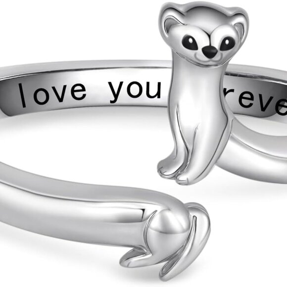 Jewelry - Animal Ring Sterling Silver Ferret Jewelry Gift for Women Ferret Lovers